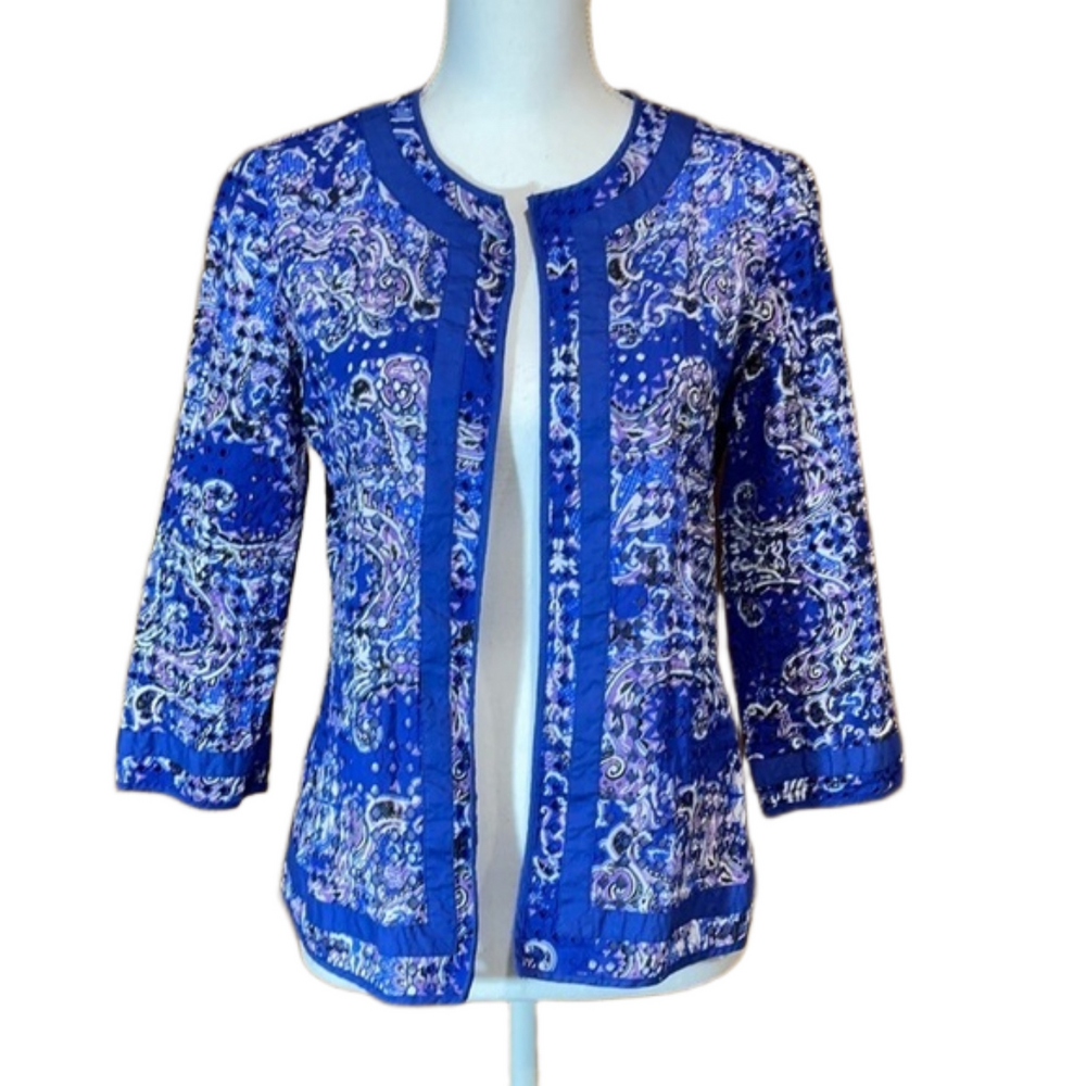 Chico’s Open Front Eyelet Jacket - EUC